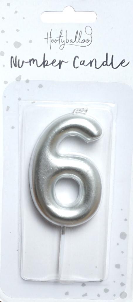 Nummer Kaars - Zilver 6 - 6cm, Hobby en Vrije tijd, Feestartikelen, Nieuw, Overige, Ophalen of Verzenden