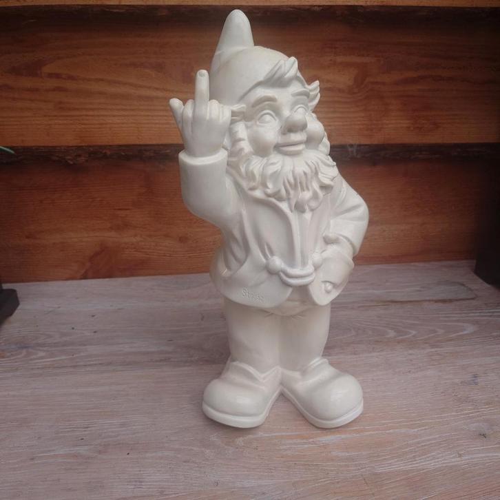 Tuinkabouter met middelvinger, Tuin en Terras, Tuinbeelden, Zo goed als nieuw, Kunststof, Ophalen