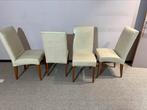 4 eetkamerstoelen. Gebruikt. Leer en hout., Huis en Inrichting, Stoelen, Ophalen, Gebruikt, Wit, Hout