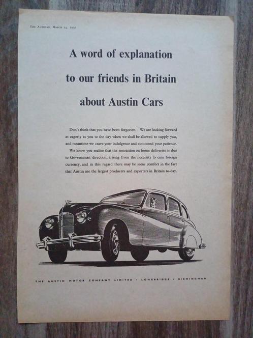 Austin advertentie uit 1950, Boeken, Auto's | Folders en Tijdschriften, Zo goed als nieuw, Overige merken, Ophalen of Verzenden