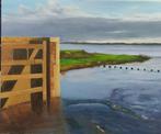 Schilderij: Zicht op de sluisdeur Wouda gemaal in Lemmer, Ophalen, Schilderij, 75 cm of meer