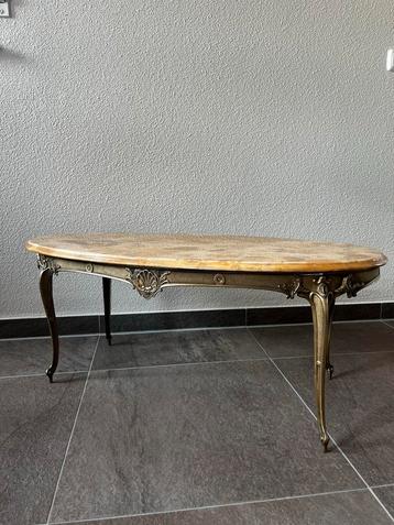 Vintage Marmer/onyx Salontafel  Messing Onderstel beschikbaar voor biedingen