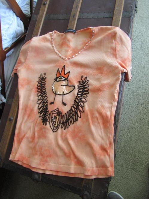 oranje T-SHIRT +kralen/pailletten/studs, maat 42/ koningsdag, Kleding | Dames, T-shirts, Zo goed als nieuw, Maat 42/44 (L), Oranje