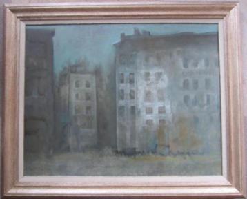 Jan Rijlaarsdam 1911-2007==doek 70 x 90 cm==mistige straat beschikbaar voor biedingen