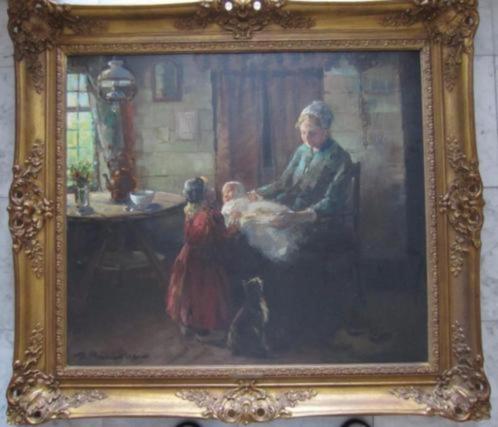 ==DAAN MUEHLHAUS 1907-1981==moeder met kinderen==, Antiek en Kunst, Kunst | Schilderijen | Klassiek, Ophalen