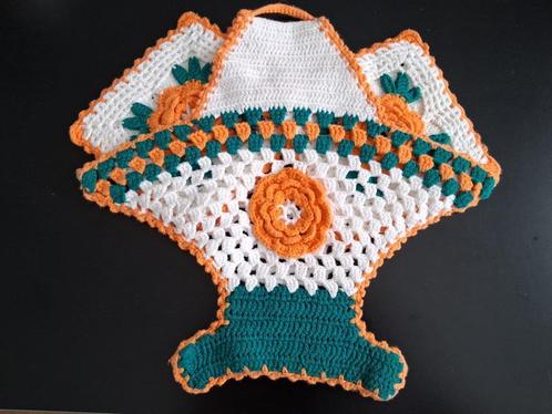 Brocante vintage jaren 60 gehaakte pannenlappen *eureka*, Huis en Inrichting, Keuken | Textiel, Gebruikt, Overige typen, Overige kleuren