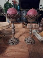 Gietijzeren kandelaars met ( nieuw)bol kaars, Ophalen of Verzenden