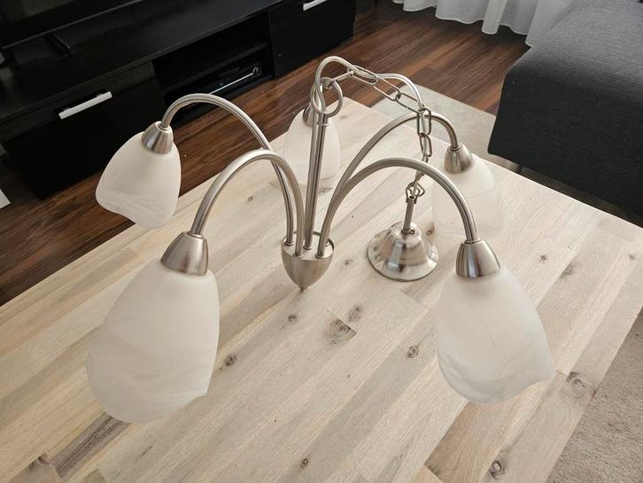 Hanglamp met 5 kelken - Stijlvolle verlichting, Huis en Inrichting, Lampen | Hanglampen, Zo goed als nieuw, 50 tot 75 cm, Glas