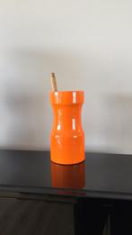 Retro oranje olijfpot met kurken deksel en houten lepel., Ophalen of Verzenden, Huis en Inrichting