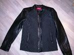Stoere Jas met nep leren mouwen herftvoering liv maat m, Ophalen of Verzenden, Zo goed als nieuw, Maat 38/40 (M), Zwart