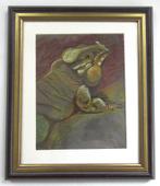 Schilderij ingelijste pasteltekening van een reptiel leguaan, Ophalen of Verzenden