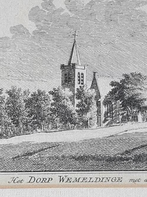 Het Dorp Wemeldinge met de Vliedberg in ´t Verschiet 1743, Antiek en Kunst, Kunst | Etsen en Gravures, Ophalen