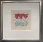 zeefdruk 3 roosjes Richard Smeets ingelijst, Antiek en Kunst, Ophalen