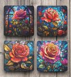 Glas in Lood Rozen onderzetters met houder, Ophalen of Verzenden, Nieuw, Glas of Kopje
