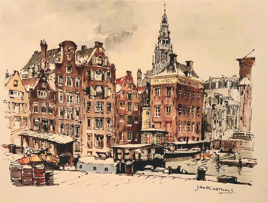 Jan Korthals  ... de Damrak ... Amsterdam ..., Antiek en Kunst, Kunst | Tekeningen en Foto's, Ophalen of Verzenden