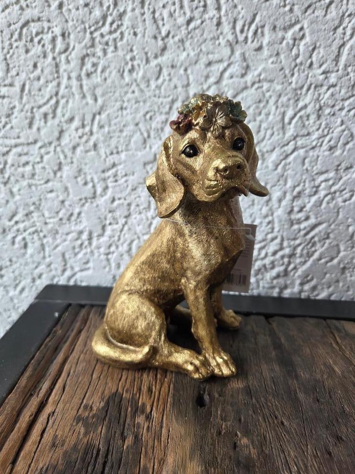 Goudkleurig hondenbeeld Clayre & Eef – stijlvol & uniek, Verzamelen, Beelden en Beeldjes, Nieuw, Dier, Ophalen of Verzenden