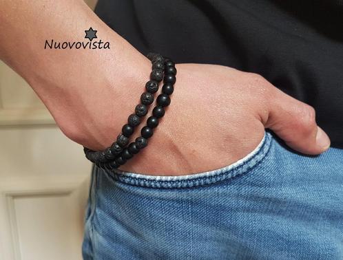 Mannen-Heren Kralen Armbanden Zwart met Edelstenen, Sieraden, Tassen en Uiterlijk, Armbanden, Nieuw, Elastiek, Zwart, Met bedels of kralen