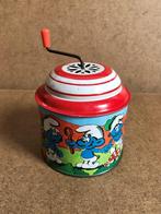 Vintage Muziek doosje Blik Smurf Smurfen Blik 9 cm, Ophalen of Verzenden, Gebruikt, Overige Smurfen, Gebruiksvoorwerp