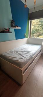 Eenpersoonsbed met logeerbed 90x200, Ophalen, 90 cm, Eenpersoons, Wit