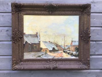 Scilderij dorpsgezicht in de winter beschikbaar voor biedingen