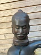 Vintage houten budha hoofd 25 cm, Ophalen of Verzenden