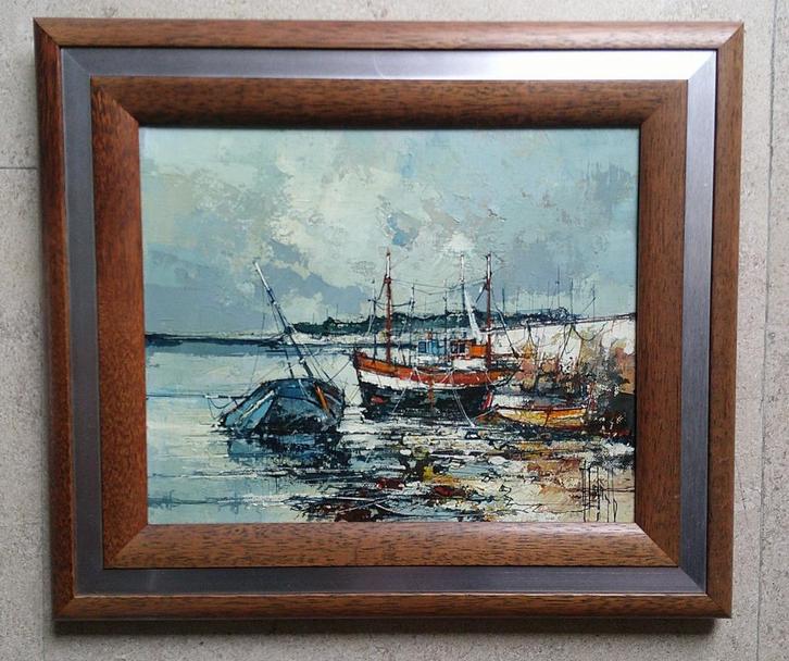 Haventje Bretagne ca. 1975 - Francois Franc (1926-1989), Antiek en Kunst, Kunst | Schilderijen | Klassiek, Ophalen of Verzenden