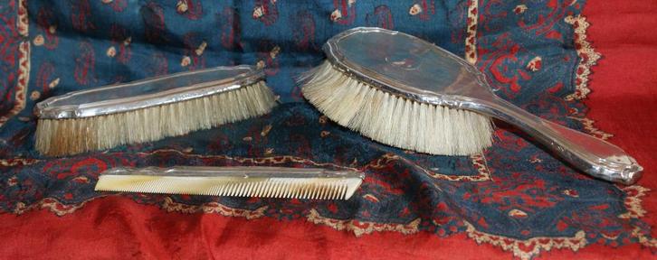 BPDC 3-delige toiletset, .925 zilver, Chester (GB) 1914, Antiek en Kunst, Antiek | Goud en Zilver, Zilver, Ophalen of Verzenden