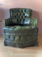 Chesterfield fauteuil stoel engelse club donkergroen leer, Ophalen of Verzenden, Zo goed als nieuw, 75 tot 100 cm, Leer