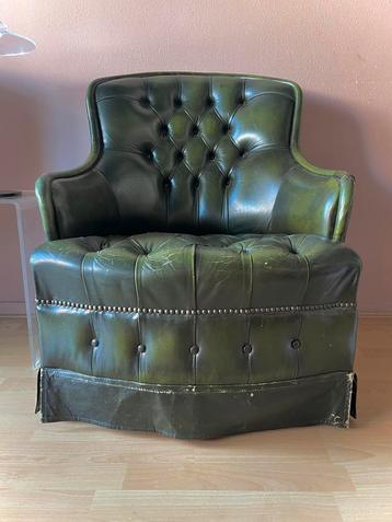 Chesterfield fauteuil stoel engelse club donkergroen leer beschikbaar voor biedingen