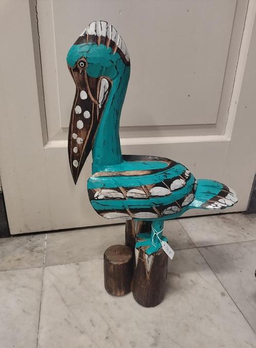 Groot houten pelikaan op paal - Bali, Antiek en Kunst, Kunst | Beelden en Houtsnijwerken, Ophalen of Verzenden