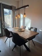 Houten eettafel met 4 stoelen - Cognac & Antraciet, Ophalen, 50 tot 100 cm, Zo goed als nieuw, 150 tot 200 cm