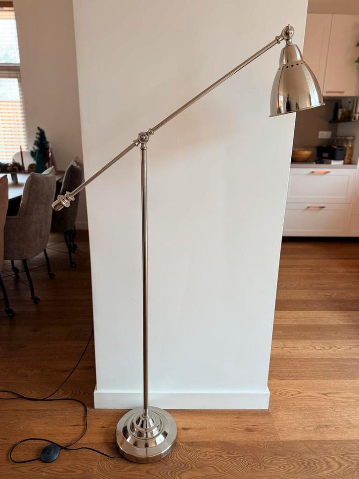 Stijlvolle zilverkleurige vloerlamp Barometer, Huis en Inrichting, Lampen | Vloerlampen, Zo goed als nieuw, 100 tot 150 cm, Ophalen