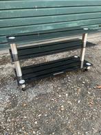 Zwart glazen TV meubel op wielen, Ophalen, Gebruikt, 100 tot 150 cm, Minder dan 100 cm