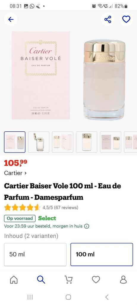 Cartier Baiser Vole 100ml. Eau the parfum, Sieraden, Tassen en Uiterlijk, Uiterlijk | Parfum, Zo goed als nieuw, Ophalen of Verzenden