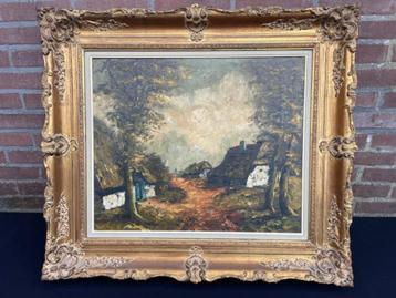 antiek olieverf schilderij met baroklijst gesigneerd  beschikbaar voor biedingen