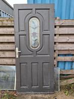 Houten Voordeur met Glas-in-lood, Doe-het-zelf en Verbouw, Ophalen, Gebruikt, 80 tot 100 cm, Buitendeur
