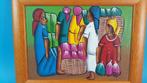 Prachtig kleurrijk schilderij op canvas, Markt Afrika. 6C7, Tweedehands verkoop, Tweedehands verkoop, Gebruikt, Ophalen of Verzenden