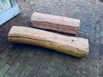 2 zware oude houten balken / gebinten, Doe-het-zelf en Verbouw, Hout en Planken, Ophalen, Gebruikt, Eiken, 50 mm of meer