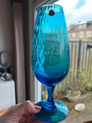 Vintage Empoli Italy Optical Glas op Voet Turquoise Jaren 60 beschikbaar voor biedingen
