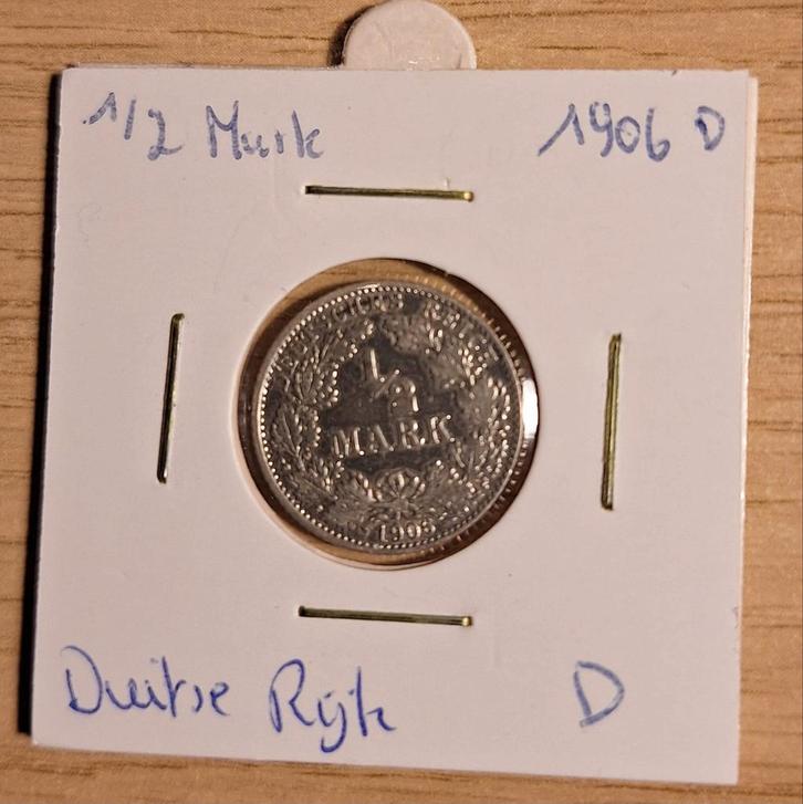 1/2 Mark zilver 1906 D  Duitse Rijk, Postzegels en Munten, Munten | Europa | Niet-Euromunten, Losse munt, Duitsland, Zilver, Ophalen of Verzenden