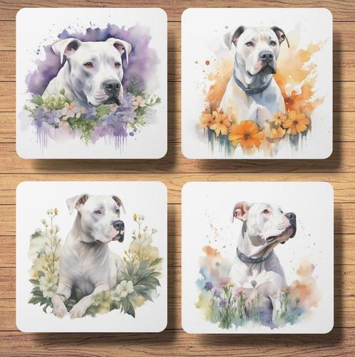 Dogo Argentino Aquarel onderzetters met houder, Huis en Inrichting, Woonaccessoires | Onderzetters, Nieuw, Glas of Kopje, Ophalen of Verzenden