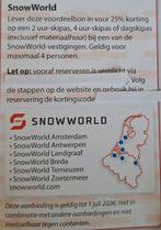 Online code. Snowworld 25% korting, Drie personen of meer, Kortingsbon