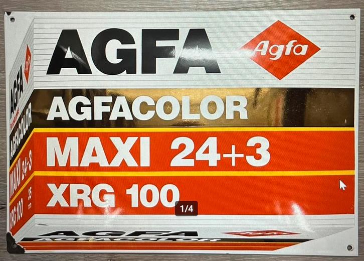 Emaille Bord Agfa Agfacolor Maxi 24+3, Verzamelen, Merken en Reclamevoorwerpen, Gebruikt, Reclamebord, Ophalen of Verzenden