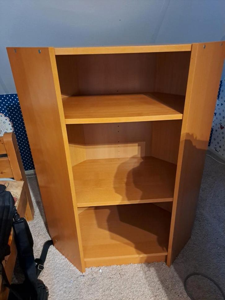 Houten hoekkast met planken, Huis en Inrichting, Kasten | Boekenkasten, Gebruikt, 50 tot 100 cm, 100 tot 150 cm, 25 tot 50 cm