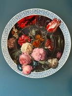 Heinen Delfts Blauw Wandbord Bloemen XL, Ophalen of Verzenden, Zo goed als nieuw
