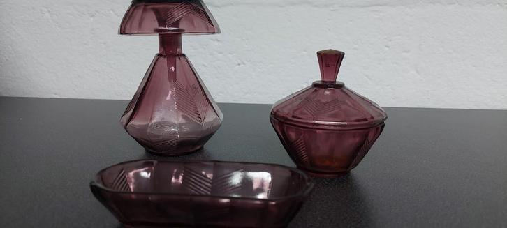 Vintage Paars Glazen Toiletset, Antiek en Kunst, Antiek | Glas en Kristal, Ophalen of Verzenden