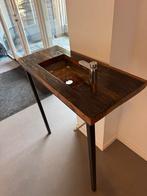 Mooie houten wastafel met stalen wasbak (90x35 cm), Huis en Inrichting, Tafels | Sidetables, Ophalen, 50 tot 100 cm, Rond, Zo goed als nieuw