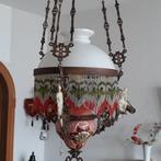 Een unieke hangpetroleum lamp met majolica pot, Antiek en Kunst, Antiek | Lampen, Ophalen of Verzenden