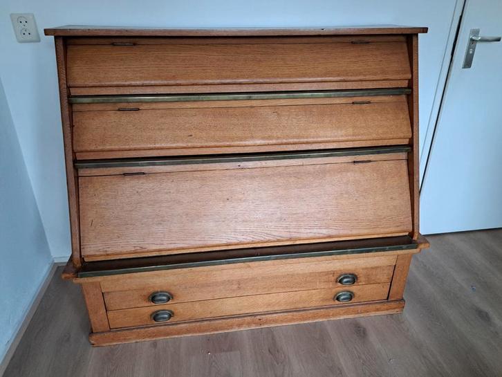Oude Eiken Klepkast - Tekeningenkast / Servieskast, Huis en Inrichting, Kasten | Dressoirs, Gebruikt, 100 tot 150 cm, 50 tot 75 cm