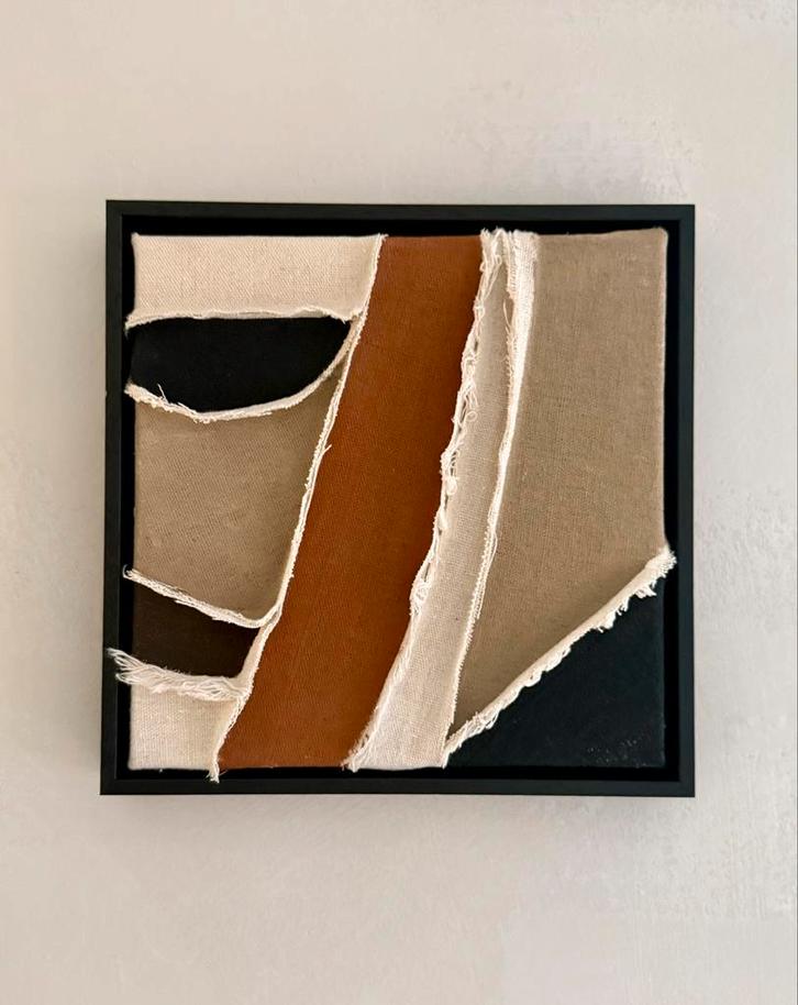 Linnen Kunstwerk Herfstkleuren - 20x20 cm, Antiek en Kunst, Kunst | Schilderijen | Abstract, Ophalen of Verzenden